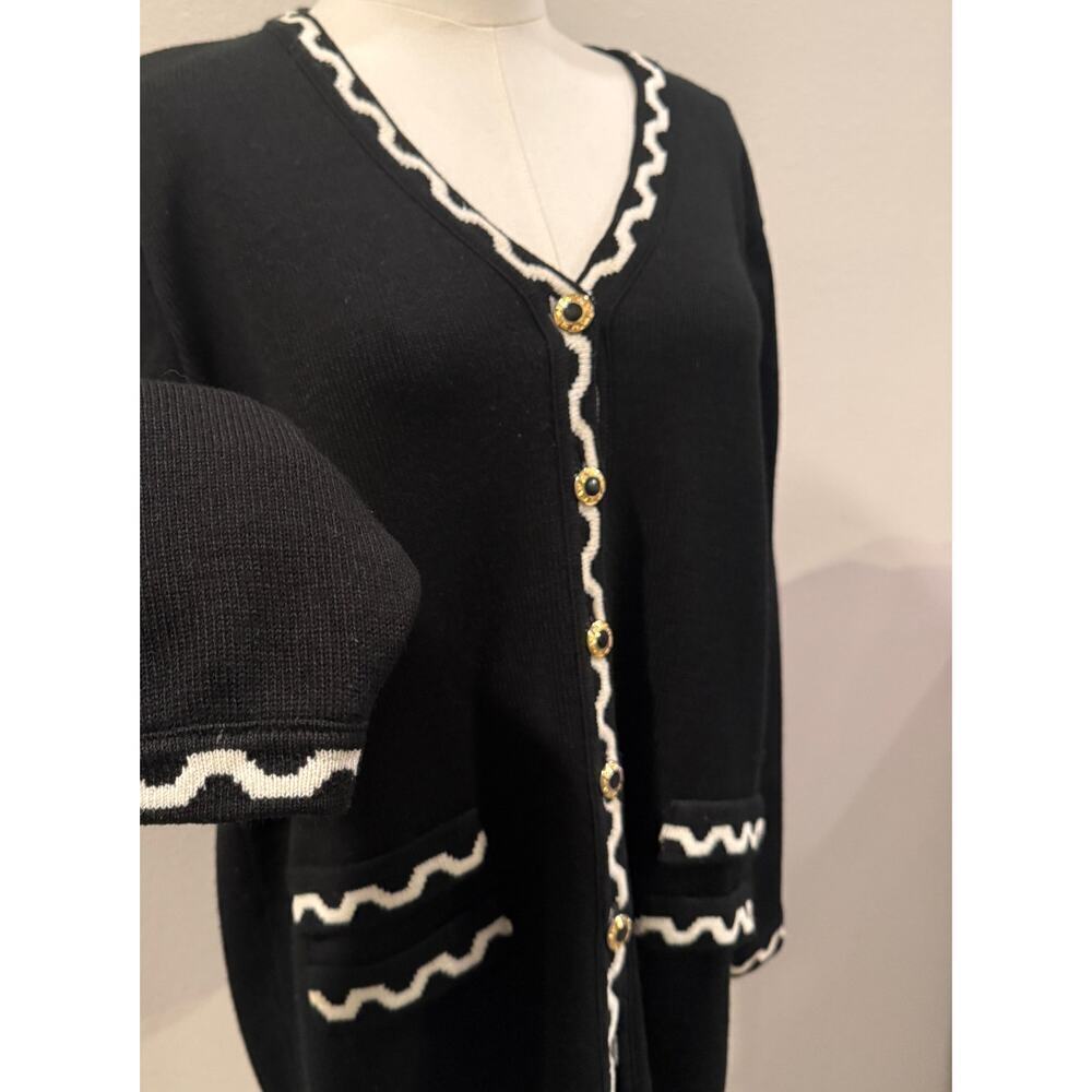 Epic Steven Vintage Black Cardigan Women Large White Trim  Preppy Classic Retro - Picture 9 of 9